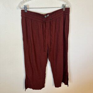 Naturals D&Co Womens Auburn Brown Wide Leg Pants Linen Flax Pockets M High Waist